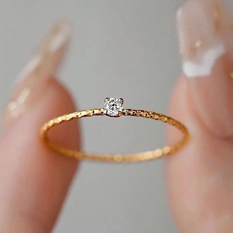 Pure 18K Gold Sparkling Ultra-Thin Diamond Ring