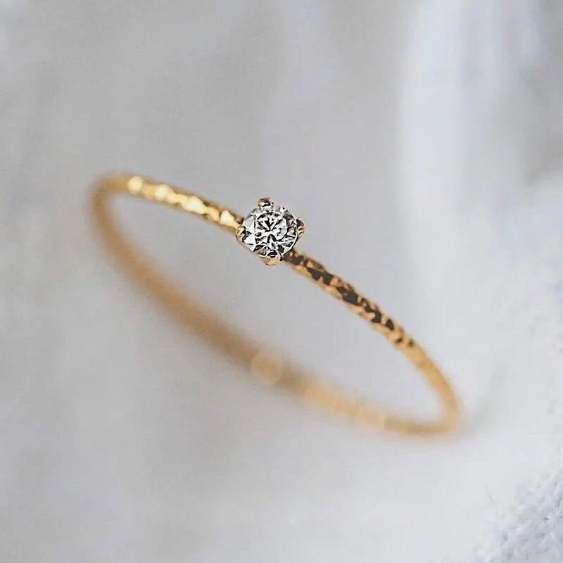 Pure 18K Gold Sparkling Ultra-Thin Diamond Ring